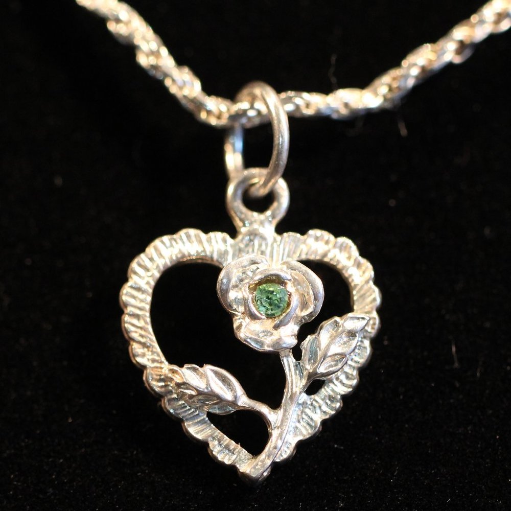 Sterling Silver heart and flower necklace pendant